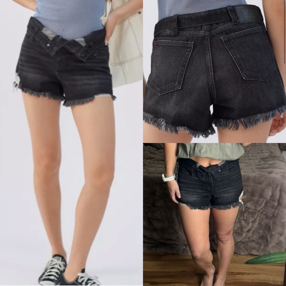 NWT BDG Foldover V-Front Denim Shorts Washed Black Denim distressed foldover